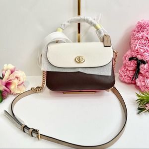 NEW Coach Marlie Top Handle Satchel In Colorblock Chalk Multi C2836